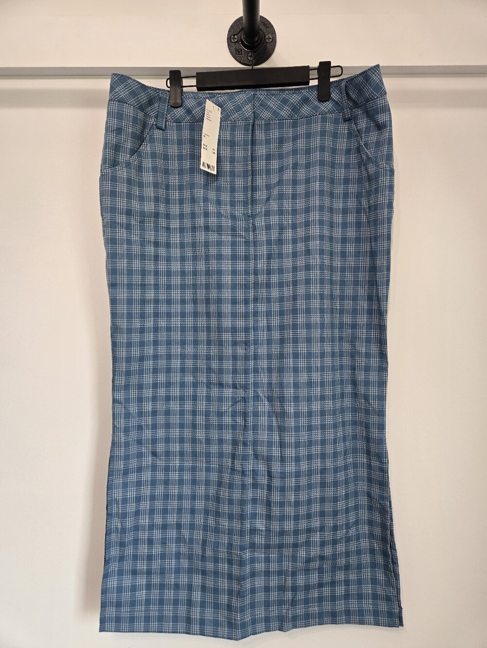 New. Urban Outfitters Blue/White Plaid Long Pencil Skirt Size XL